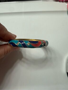 Multicolor Enamel Wave Bangle Bracelet with Crystal Accents